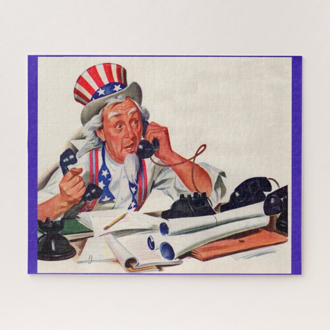 Quebra-cabeça Tio Sam dos anos 40 ao telefone (Horizontal)