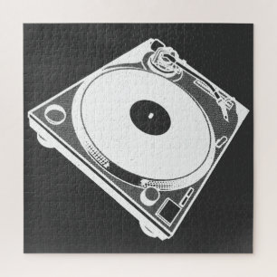 Quebra-cabeça Toca-discos Retro Gráfico em Branco