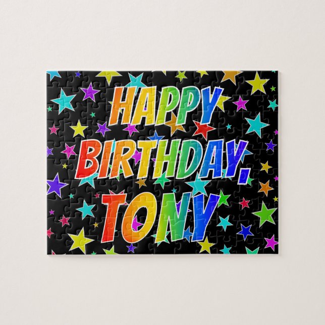 Quebra-cabeça "TONY" Primeiro Nome, Diversão "FELIZ ANIVERSÁRIO" (Horizontal)