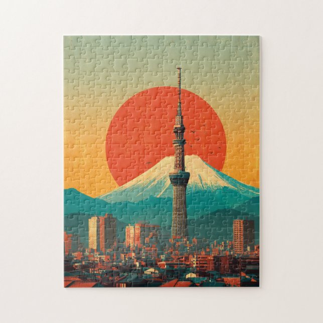 Quebra-cabeça Tóquio Japão vintage (Vertical)