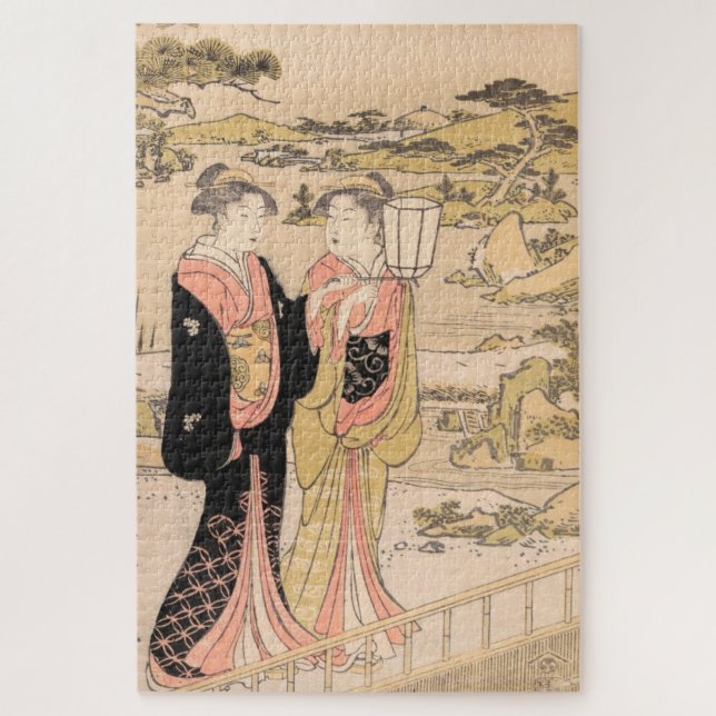 Quebra-cabeça Torii Kiyonaga Duas Mulheres em Arte japonesa do J (Vertical)
