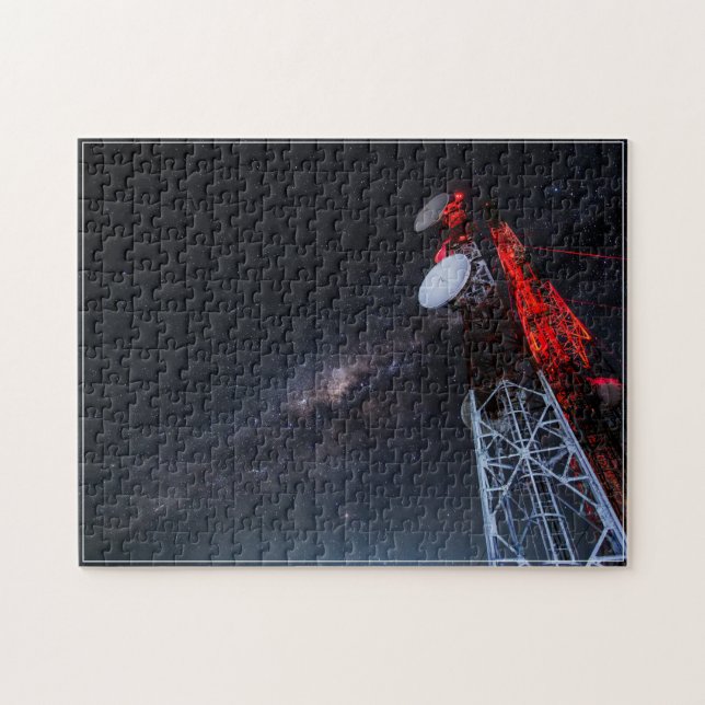 Quebra-cabeça Torre de Rádio Via Láctea Noite Estrelada (Horizontal)