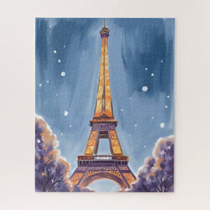 Quebra-cabeça Torre Eiffel Alegre Paris Natal Aquarela