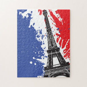 Quebra-cabeça Torre Eiffel bandeira do Grunge de Paris, France