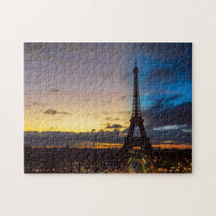 Quebra-cabeça Torre Eiffel de noite a dia - Paris, França