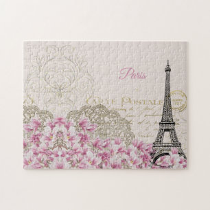 Quebra-cabeça Torre Eiffel, Magnolia Rosa de Paris