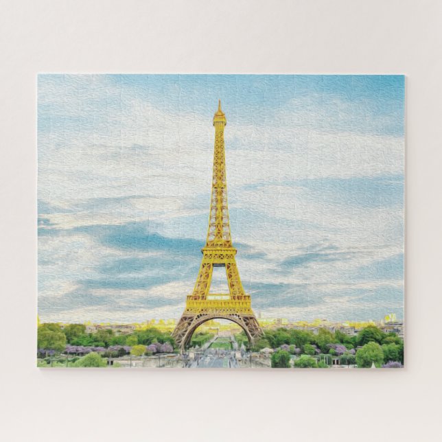 Quebra-cabeça Torre Eiffel Paris França Europa Pintura (Horizontal)