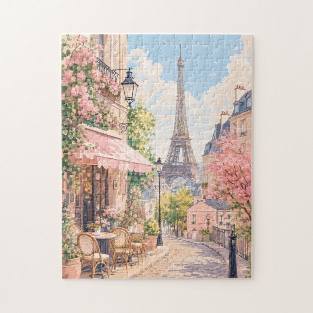 Quebra-cabeça Torre Eiffel Paris Pastel de Rua | Paris Romântica (Vertical)