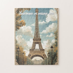 Quebra-cabeça Torre Eiffel Paris Viagem Arte Vintage Retro Nome
