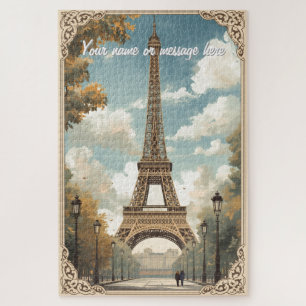 Quebra-cabeça Torre Eiffel Paris Viagem Arte Vintage Retro Nome
