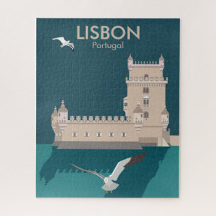 Quebra-cabeça Torre Lisboa de Belem no estilo do poster vintage