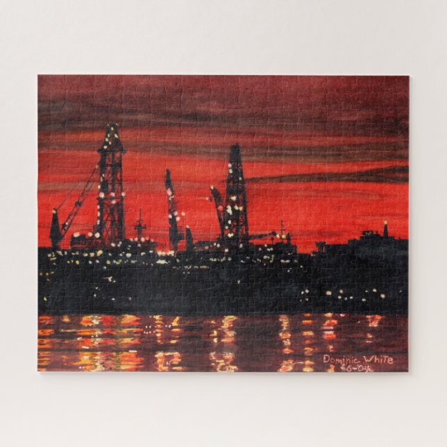 Quebra-cabeça Torres de Petróleo à Noite Puzzle 520 peças (Horizontal)