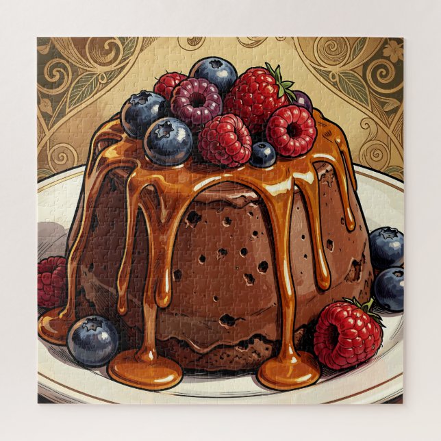 Quebra-cabeça Torta de Chocolate Caramel Decadente com Frutas Ve (Vertical)