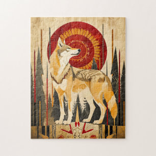 Quebra-cabeça Tótem de Lobo – Guardião em Estilo Deco