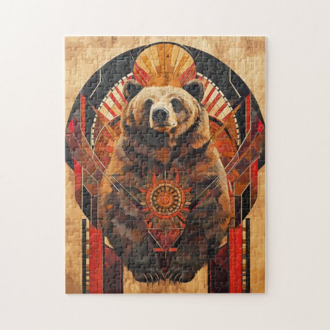 Quebra-cabeça Tótem de Urso – Força em Estilo Deco (Vertical)