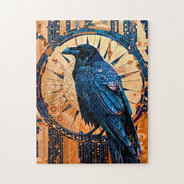 Quebra-cabeça Totem do Corvo – Símbolo Art Déco Místico (Vertical)