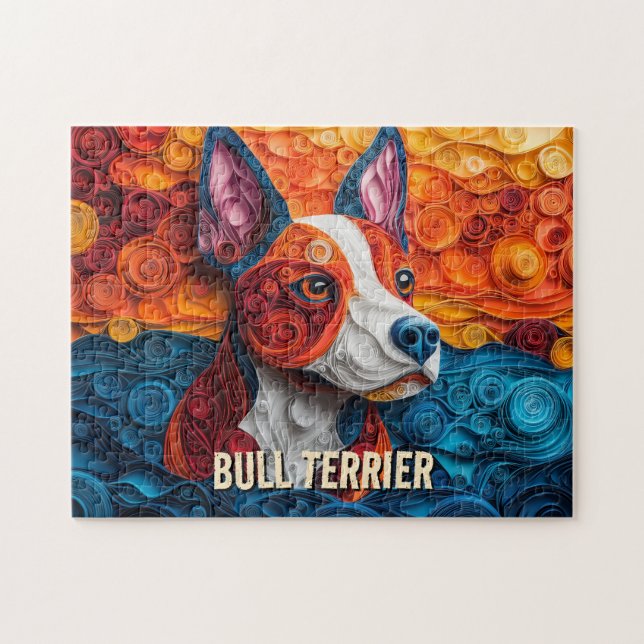 Quebra-cabeça Touro Terrier Paper Quilling Art Dog Retrato (Horizontal)