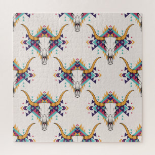 Quebra-cabeça Touro Tribal Caveira: Boho Sem Semente