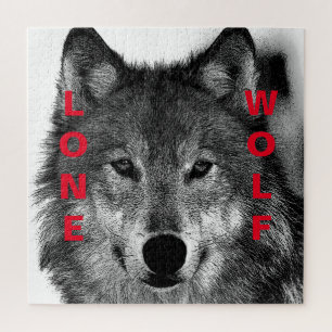Quebra-cabeça Trabalho de arte de Olhos do Lobo Negro e Branco