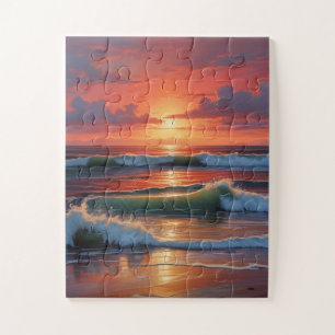Quebra-cabeça Trabalho de arte de Paisagem do Mar Vermelho Sunse