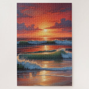 Quebra-cabeça Trabalho de arte de Paisagem do Mar Vermelho Sunse