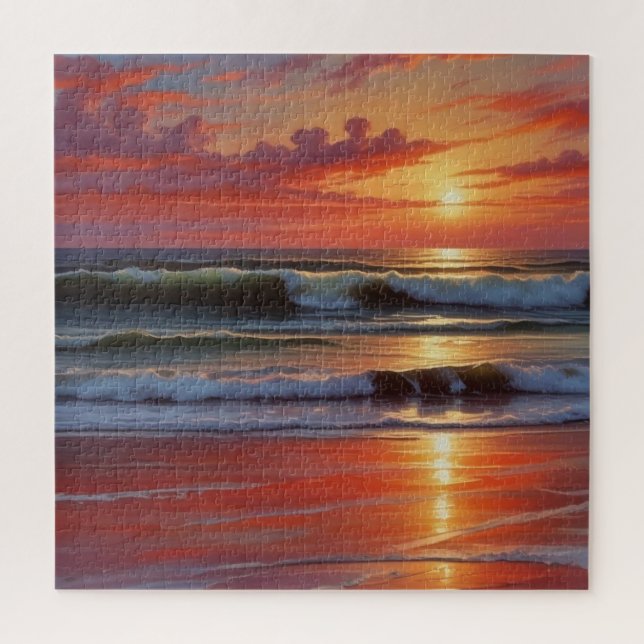 Quebra-cabeça Trabalho de arte de Paisagem do Mar Vermelho Sunse (Vertical)