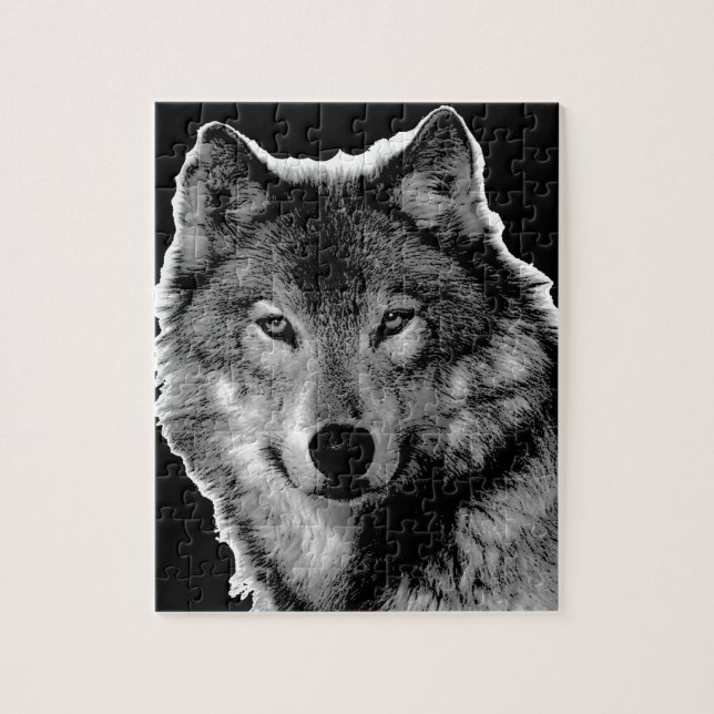 Quebra-cabeça Trabalho de arte do Lobo Negro e Branco (Vertical)