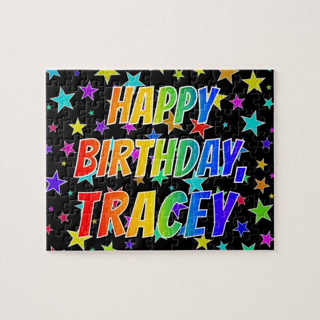 Quebra-cabeça "TRACEY" Primeiro Nome, Diversão "FELIZ ANIVERSÁRI (Horizontal)