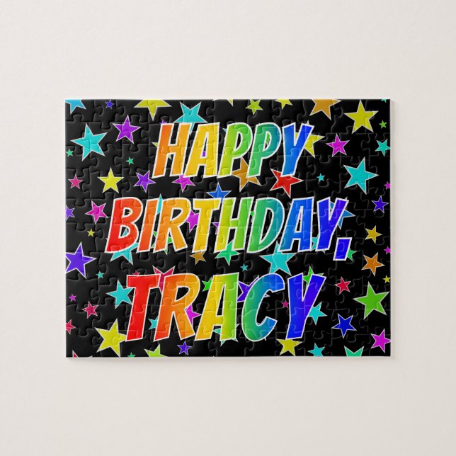 Quebra-cabeça "TRACY" Primeiro Nome, Diversão "FELIZ ANIVERSÁRIO (Horizontal)