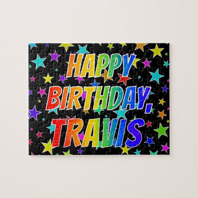 Quebra-cabeça "TRAVIS" Primeiro Nome, Diversão "FELIZ ANIVERSÁRI (Horizontal)