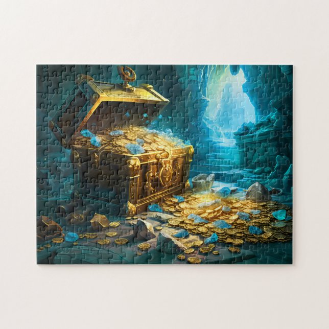 Quebra-cabeça Treasure Chest in Cave Light Fantasy Painting (Horizontal)