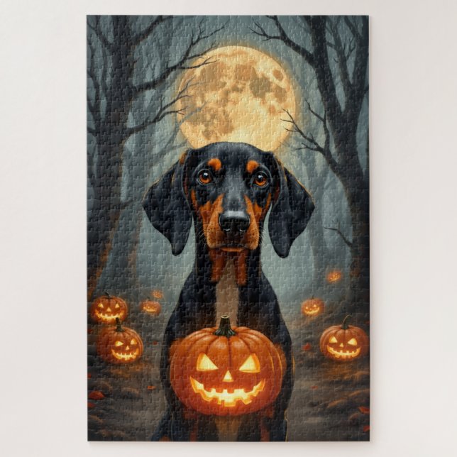 Quebra-cabeça Treeing Walker Coonhound Assombrado Halloween  (Vertical)