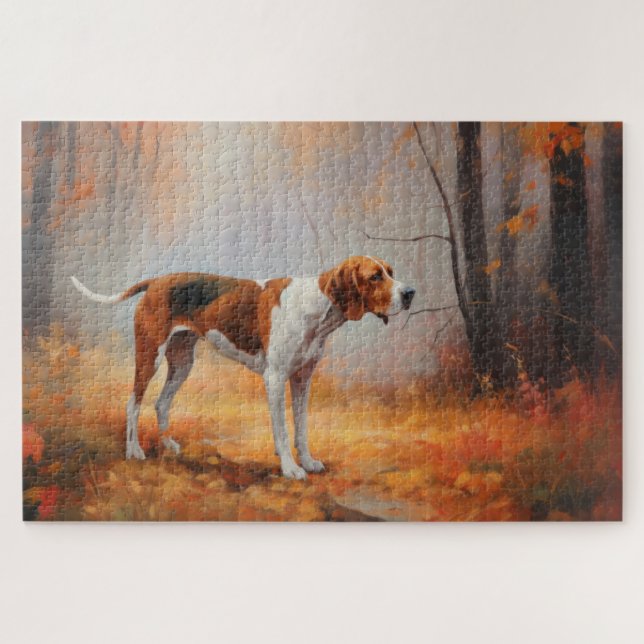 Quebra-cabeça Treeing Walker Coonhound em Folhas de Outono Caída (Horizontal)