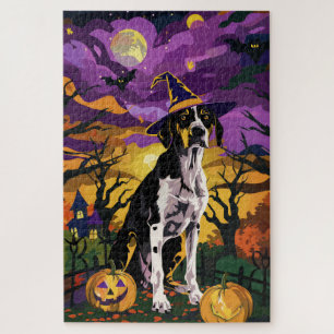Quebra-cabeça Treeing Walker Coonhound Halloween Bruxa Abóbora