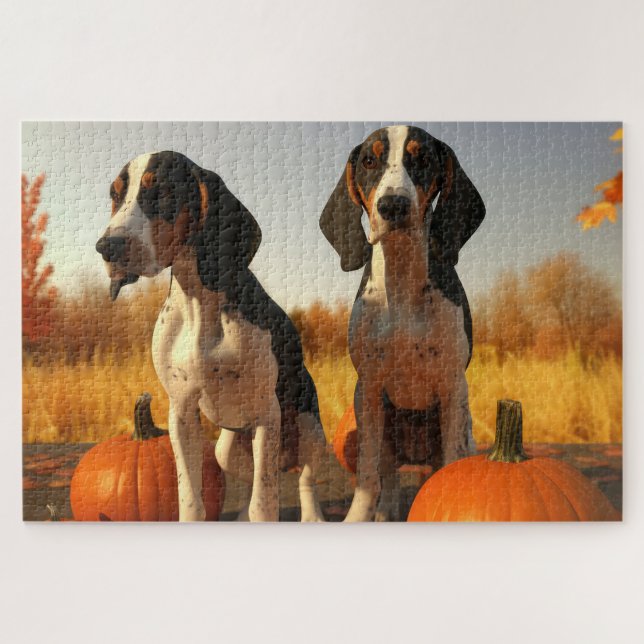 Quebra-cabeça Treing Walker Coonhound Puppy Autumn Pumpkin (Horizontal)