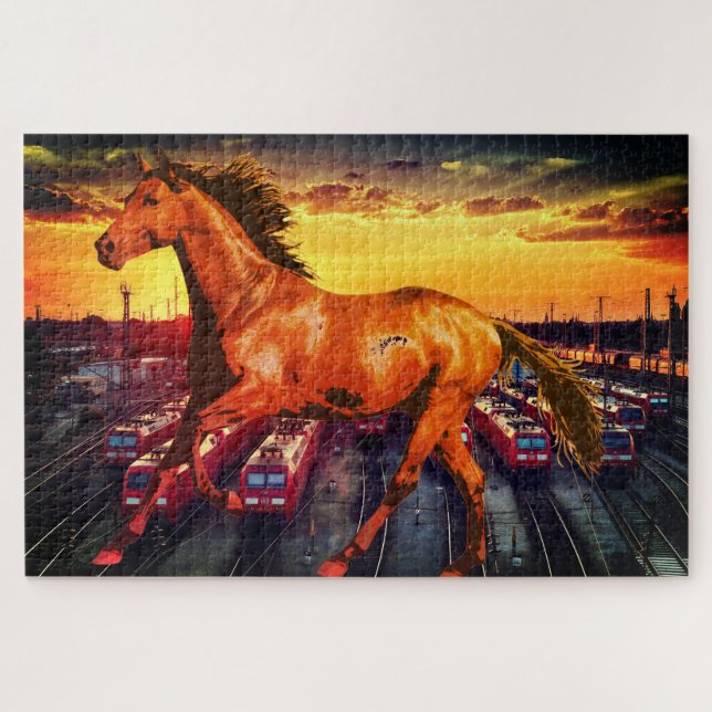Quebra-cabeça Trem Cavalos Animais (Horizontal)