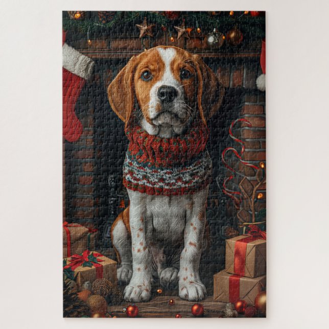 Quebra-cabeça Tremendo Cachorro Walker com presentes de Natal (Vertical)