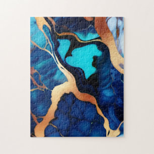 Quebra-cabeça Trendy Blue Dourado mármore azul amarelo