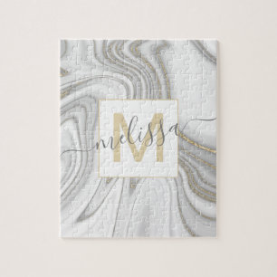 Quebra-cabeça Trendy gold glitter sparkle marble name monograma