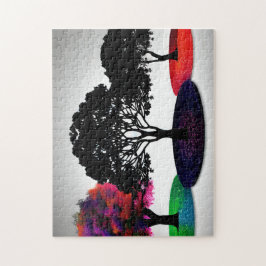 Quebra-cabeça Três Árvores Três Estações Fundo Branco