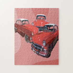 Quebra-cabeça Três carros clássicos vermelhos Popart, Quebra-cab