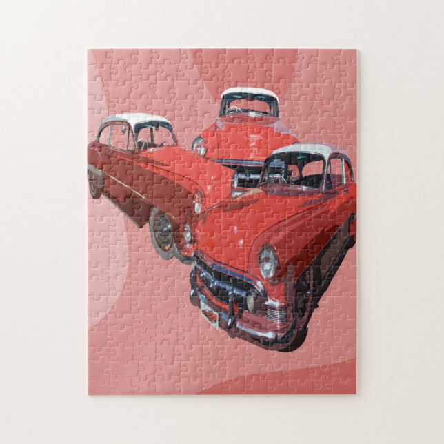 Quebra-cabeça Três Carros Clássicos Vermelhos Popart, Quebra-cab (Vertical)