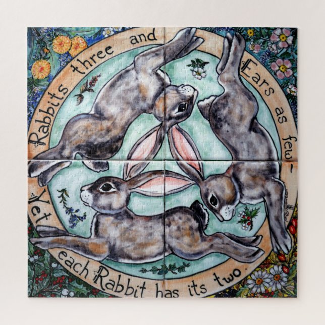 Quebra-cabeça Três Coelhos Orelha Caçada Círculo Florestal (Vertical)