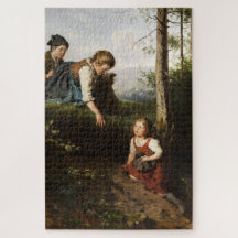 Três Crianças Escolhendo Cerejas Selvagens na Flor