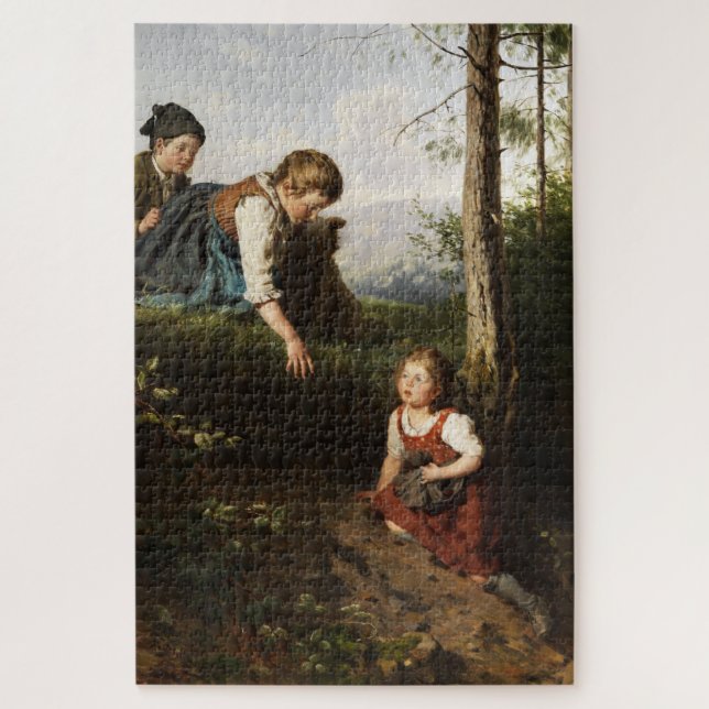 Quebra-cabeça Três Crianças Escolhendo Cerejas Selvagens na Flor (Vertical)