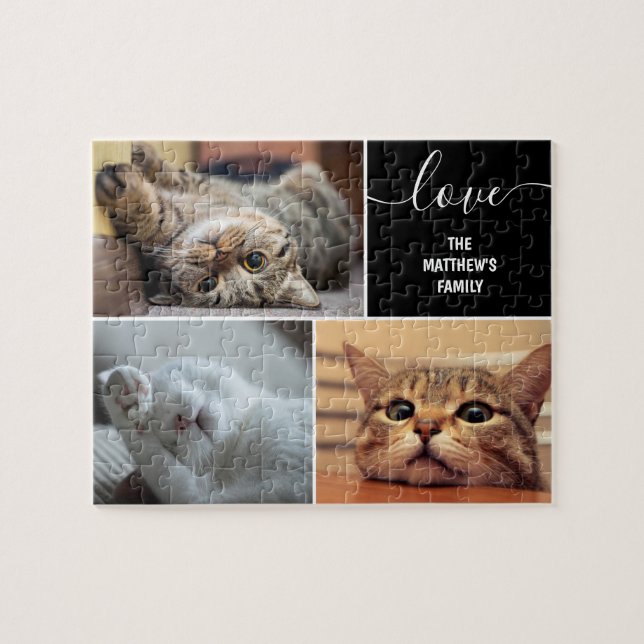 Quebra-cabeça Três fotos de colagem de gatos bonitos personaliza (Horizontal)