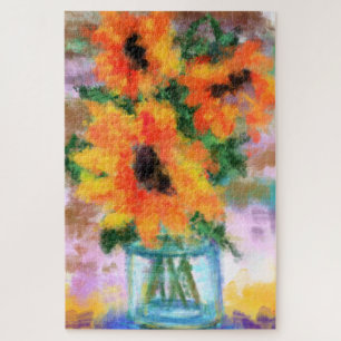 Quebra-cabeça Três Girassóis - pintura de arte original Abstra
