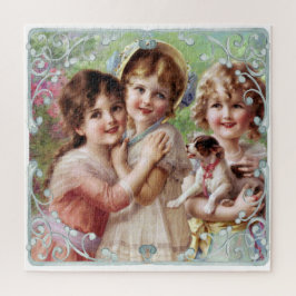 Quebra-cabeça Três Meninas e um Impressão de Cachorro