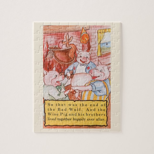 Quebra-cabeça Três Porquinhos Cozinhando Lobo, Conto de Fadas Vi (Vertical)