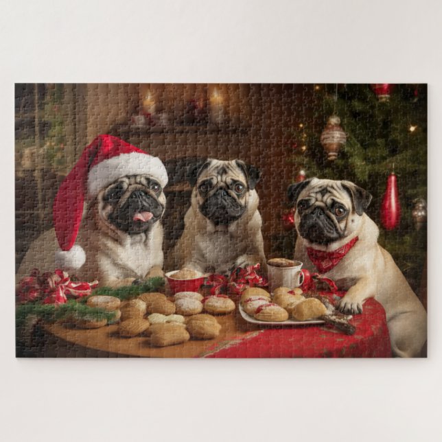 Quebra-cabeça Três Pugs de Natal (Horizontal)